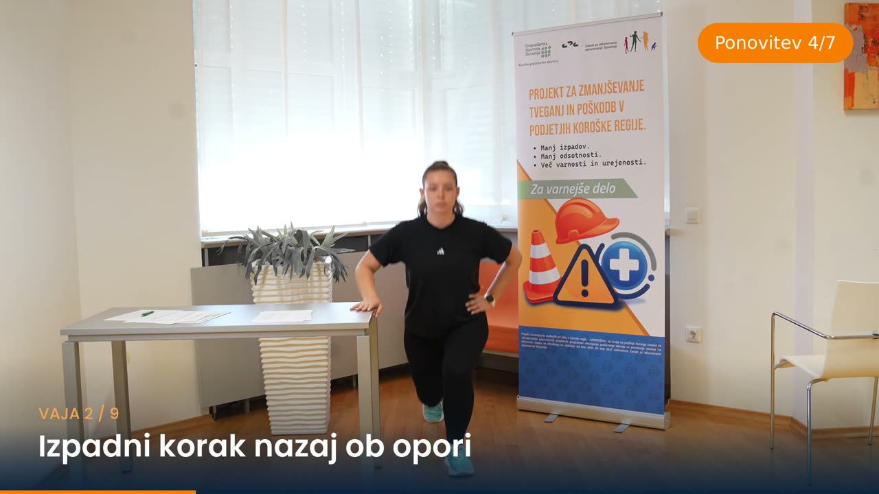 Izpadni korak nazaj ob opori – izvedba
